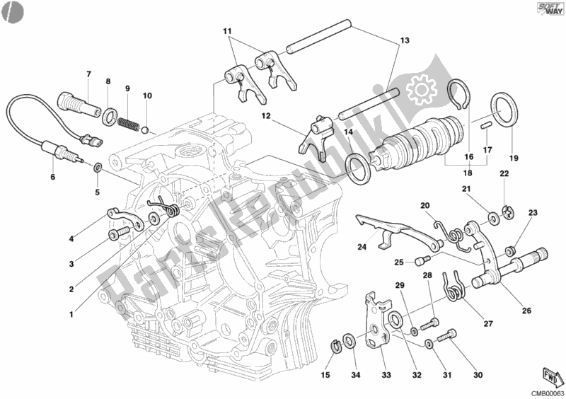 All parts for the Gear Change Mechanism of the Ducati Supersport 1000 SS 2006